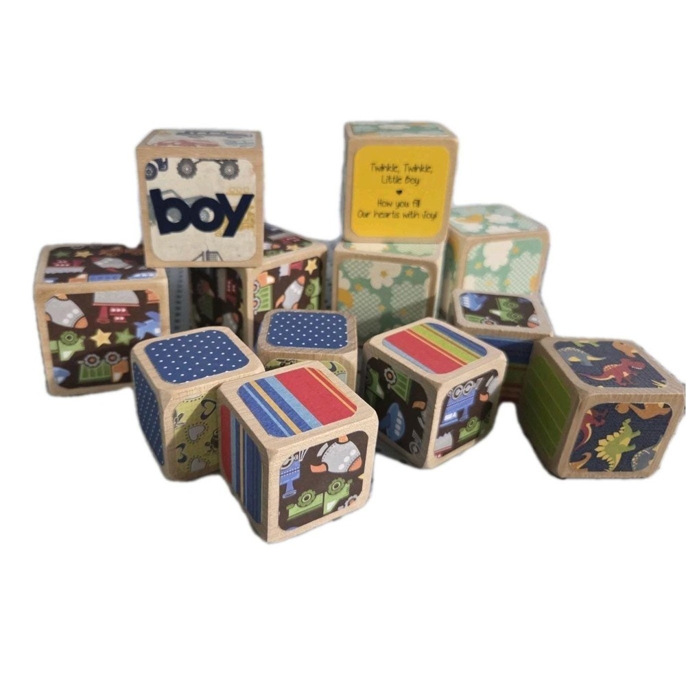 Baby Boy Nursery Wooden Blocks Solid Wood Decor Handmade 12 Pc Lot‎